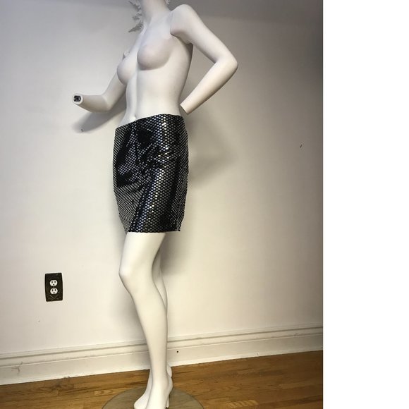 NEW FOREVER 21 Shiny Metallic mirror foil Payette sequin Pencil Disco Skirt - Picture 3 of 5